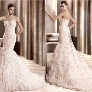 Pronovias Blush ruffled wedding bridal gown dress